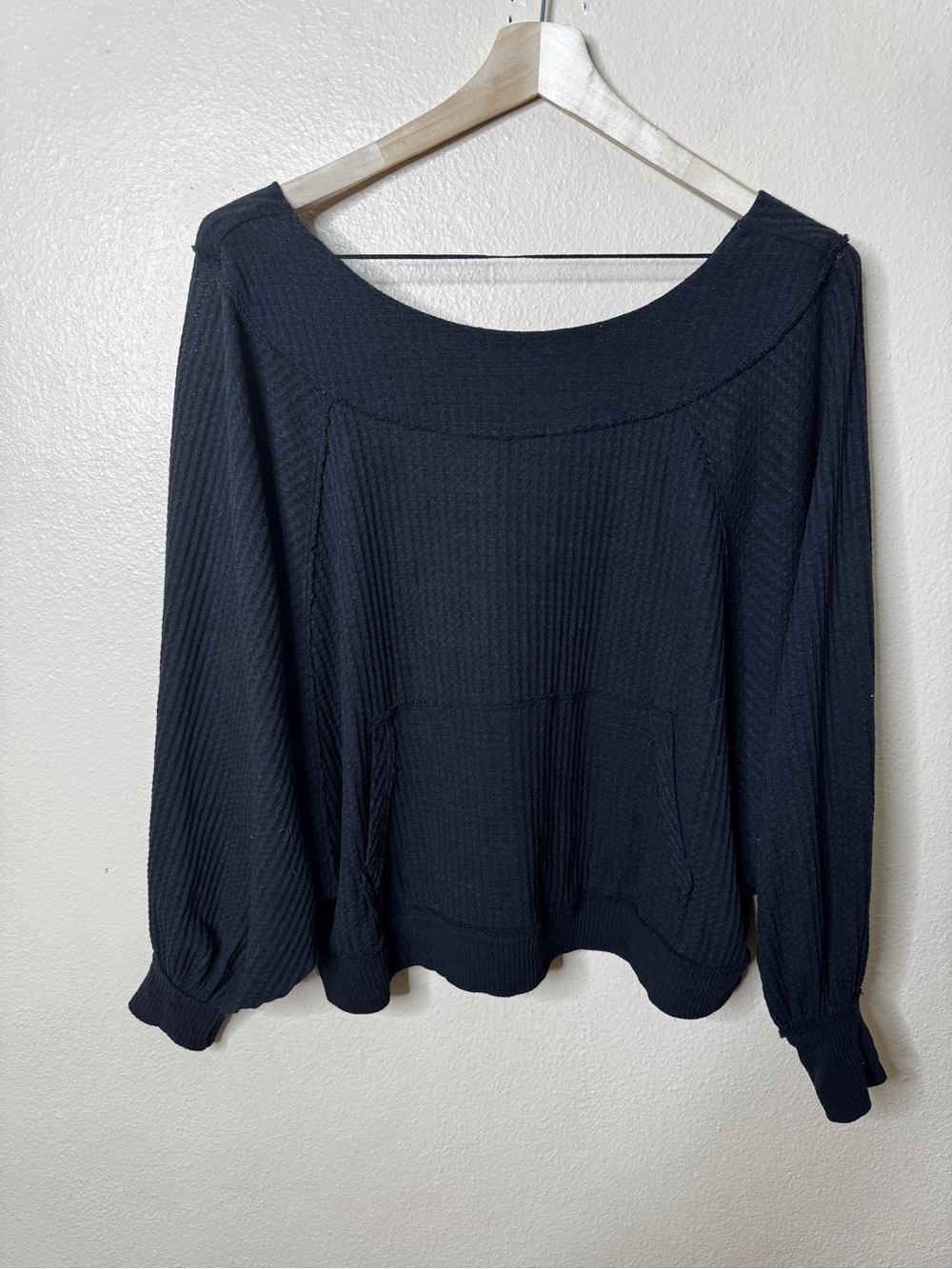 Free People We The Free Top Women’s Small Black Waffle Knit Dolman Sleeve